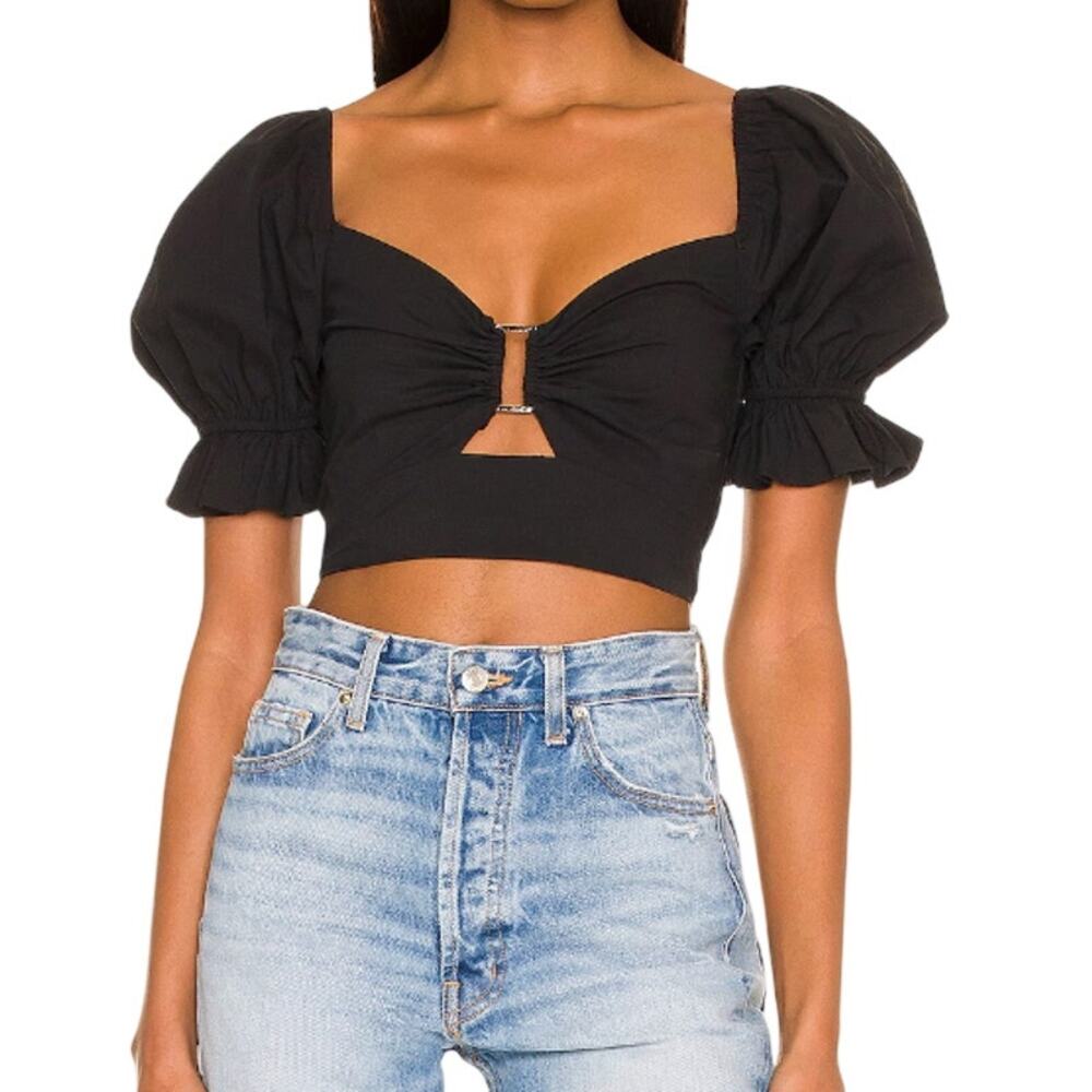 MORE TO COME Elizabeth Puff Sleeve Top in Black, Size S